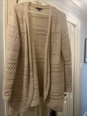 Cozy Open-Front Beige Crochet Cardigan Sweater